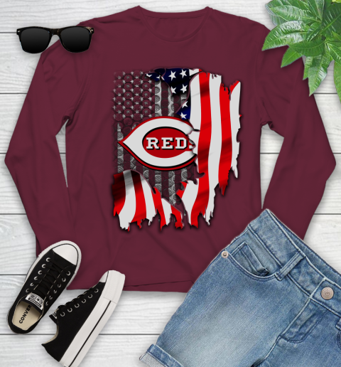 Cincinnati Reds MLB Baseball American Flag Youth Long Sleeve 6