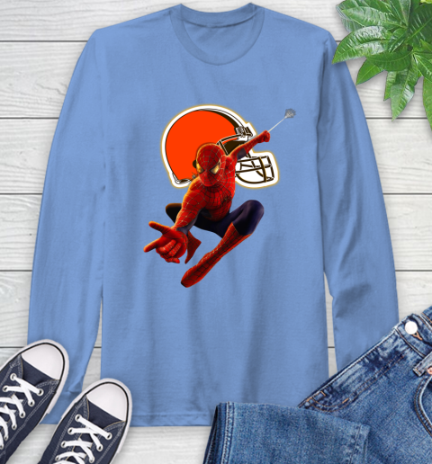 NFL Spider Man Avengers Endgame Football Cleveland Browns Long Sleeve T-Shirt 11