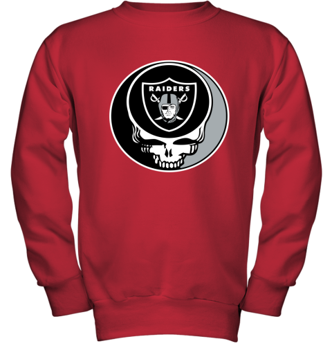 NFL Oakland Raiders Grateful Dead Rock Band Football Sports BrNYnC6nyyD youth sweatshirt 47 95 151514 front red