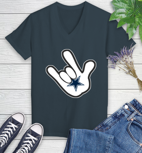Dallas Cowboys NFL Football Mickey Rock Hand Disney Women's V-Neck T-Shirt 8