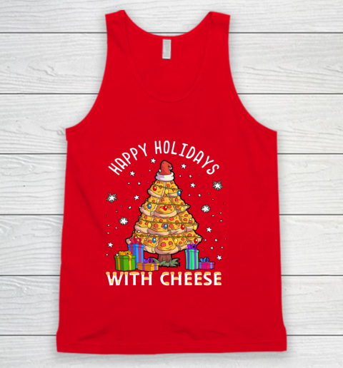 Happy Holidays With Cheese Shirt Pizza Christmas Tree Tank Top 5