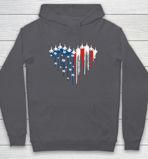 Retro Fighter Jet Airplane American Flag Heart 4th Of July Hoodie 4