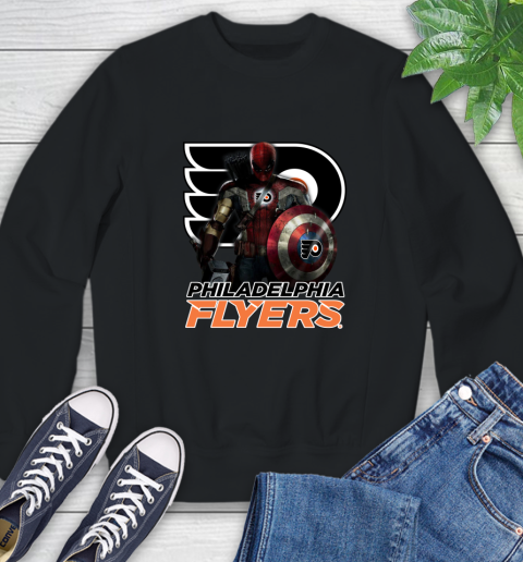 NHL Captain America Thor Spider Man Hawkeye Avengers Endgame Hockey Philadelphia Flyers Sweatshirt 2