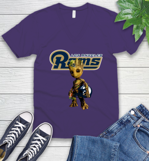 Los Angeles Rams NFL Football Groot Marvel Guardians Of The Galaxy V-Neck T-Shirt 10