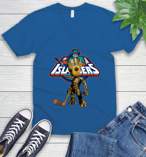 New York Islanders NHL Hockey Groot Marvel Guardians Of The Galaxy V-Neck T-Shirt 6
