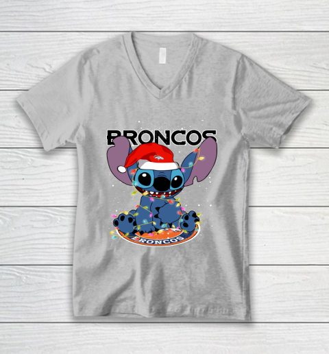 Denver Broncos NFL Football noel stitch Christmas V-Neck T-Shirt 2