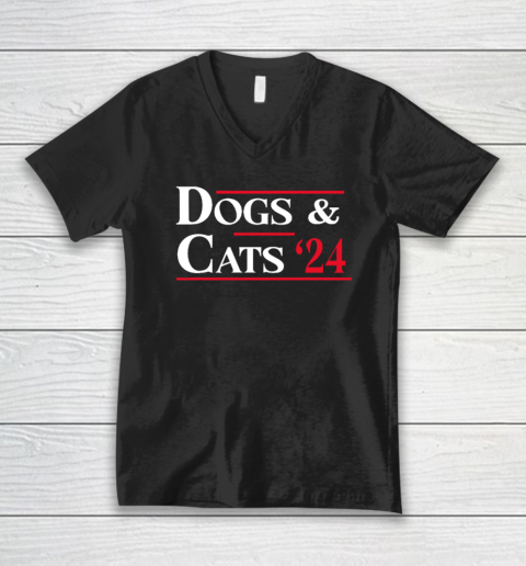 Dogs and Cats 2024 They're Eating The Dogs V-Neck T-Shirt