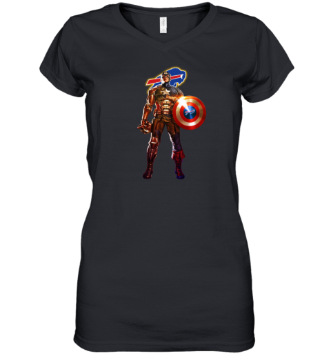 NFL Captain America Buffalo Bills Women's V-Neck T-Shirt