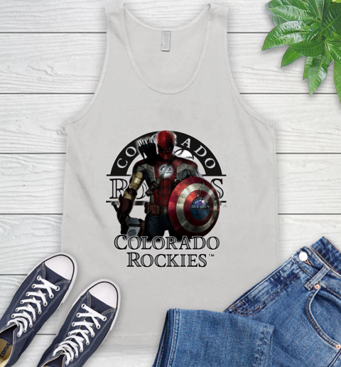 MLB Captain America Thor Spider Man Hawkeye Avengers Endgame Baseball Colorado Rockies Tank Top