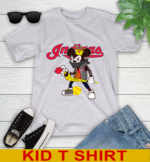 Cleveland Indians MLB Baseball Mickey Peace Sign Sports Youth T-Shirt 5