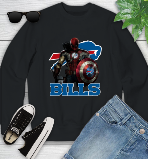 NFL Captain America Thor Spider Man Hawkeye Avengers Endgame Football Buffalo Bills Youth Sweatshirt 2