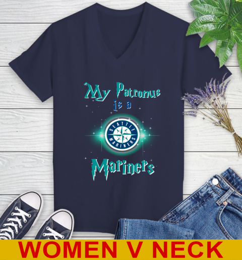 MLB Baseball Harry Potter My Patronus Is A Seattle Mariners Women's V-Neck T-Shirt 12