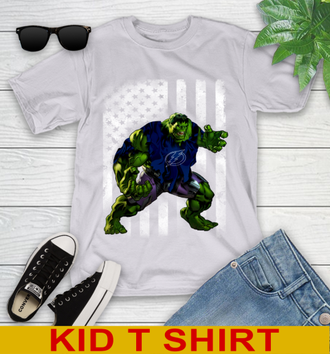Tampa Bay Lightning Hulk Marvel Avengers NHL Hockey American Flag Youth T-Shirt 4