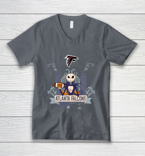 NFL Atlanta Falcons Football Jack Skellington Halloween V-Neck T-Shirt 4
