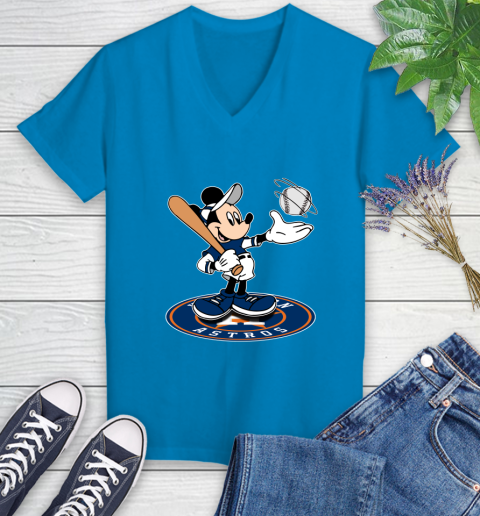 MLB Baseball Houston Astros Cheerful Mickey Disney Shirt Women's V-Neck T-Shirt 6