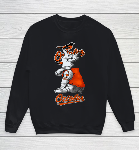 MLB Baseball My Cat Loves Baltimore Orioles Youth Sweatshirt