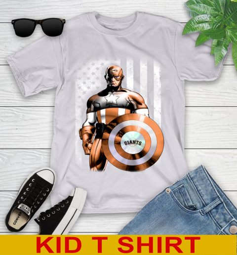 San Francisco Giants MLB Baseball Captain America Marvel Avengers American Flag Shirt Youth T-Shirt 4