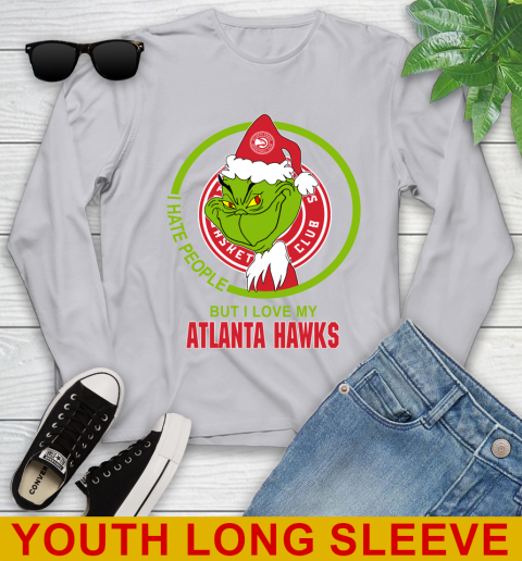 Atlanta Hawks NBA Christmas Grinch I Hate People But I Love My Favorite Basketball Team Youth Long Sleeve 6