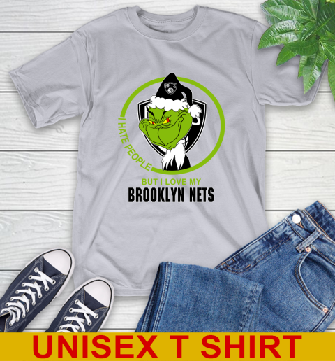 Brooklyn Nets NBA Christmas Grinch I Hate People But I Love My Favorite Basketball Team T-Shirt 6