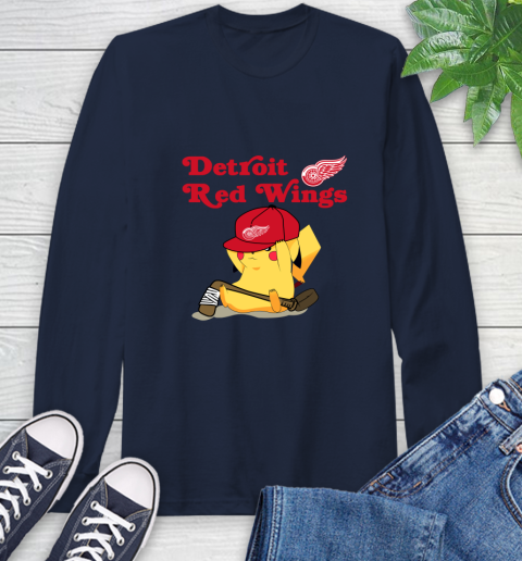 NHL Pikachu Hockey Sports Detroit Red Wings Long Sleeve T-Shirt 4