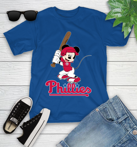 MLB Baseball Philadelphia Phillies Cheerful Mickey Mouse Shirt Youth T-Shirt 9
