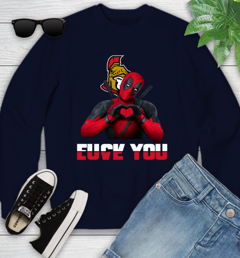 NHL Ottawa Senators Deadpool Love You Fuck You Hockey Sports Youth Sweatshirt 2