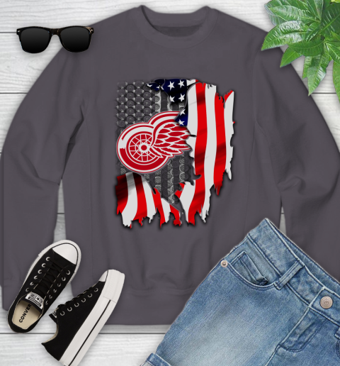 Detroit Red Wings NHL Hockey American Flag Youth Sweatshirt 5