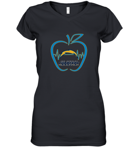 Apple Heartbeat Teacher Symbol Los Angeles Chargers Women's V-Neck T-Shirt