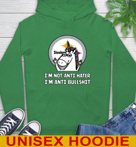 Pittsburgh Steelers NFL Football Unicorn I'm Not Anti Hater I'm Anti Bullshit Hoodie 8