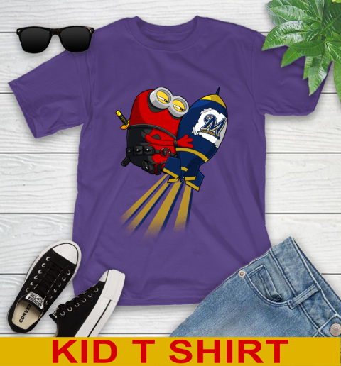 MLB Baseball Milwaukee Brewers Deadpool Minion Marvel Shirt Youth T-Shirt 3