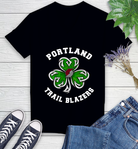 NBA Portland Trail Blazers Three Leaf Clover St Patrick's Day Basketball Sports Women's V-Neck T-Shirt