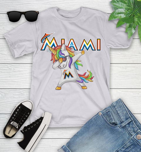 Miami Marlins MLB Baseball Funny Unicorn Dabbing Sports Youth T-Shirt 4