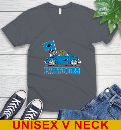 NFL Football Carolina Panthers Darth Vader Baby Yoda Driving Star Wars Shirt V-Neck T-Shirt 5