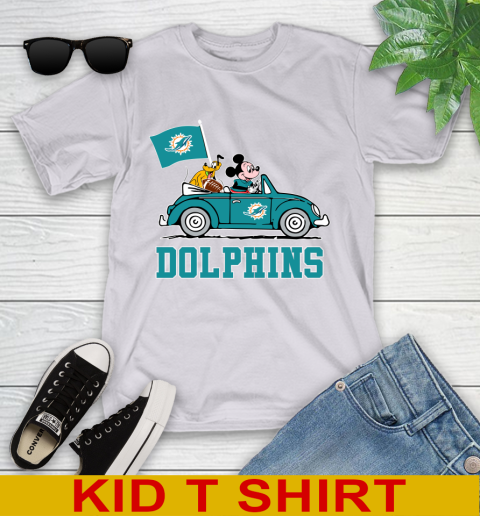 NFL Football Miami Dolphins Pluto Mickey Driving Disney Shirt Youth T-Shirt 5
