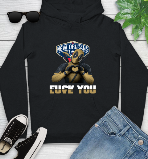 NBA New Orleans Pelicans Deadpool Love You Fuck You Basketball Sports Youth Hoodie