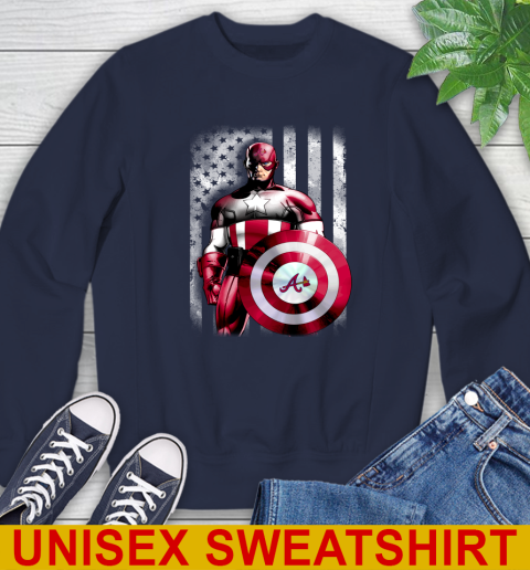 Atlanta Braves MLB Baseball Captain America Marvel Avengers American Flag Shirt Sweatshirt - Image 3