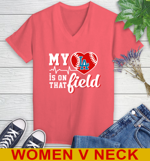 MLB My Heart Is On That Field Baseball Sports Los Angeles Dodgers Women's V-Neck T-Shirt 7 MLB My Heart Is On That Field Baseball Sports Los Angeles Dodgers Women's V-Neck T-Shirt - Image 7