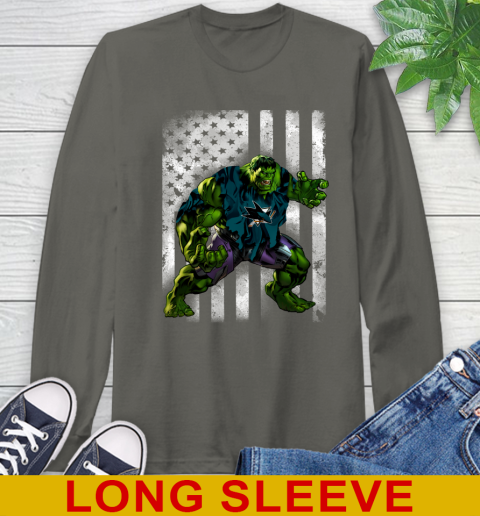 San Jose Sharks Hulk Marvel Avengers NHL Hockey American Flag Long Sleeve T-Shirt 10