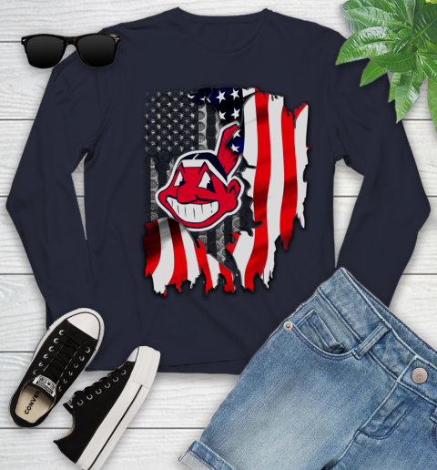 Cleveland Indians MLB Baseball American Flag Youth Long Sleeve 2