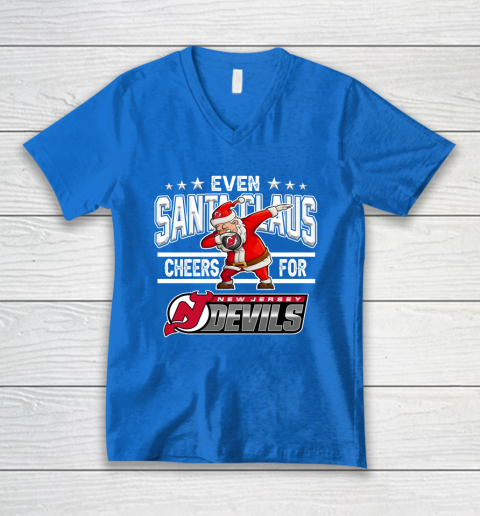 New Jersey Devils Even Santa Claus Cheers For Christmas NHL V-Neck T-Shirt 5