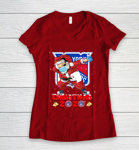 New York Rangers Funny Santa Claus Dabbing Christmas 2020 NHL Women's V-Neck T-Shirt 8