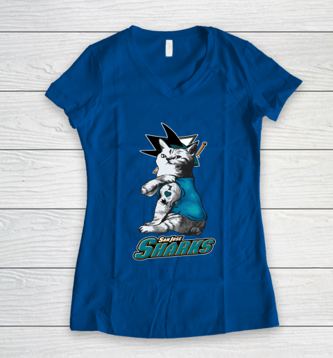 NHL My Cat Loves San Jose Sharks Hockey Women's V-Neck T-Shirt 7