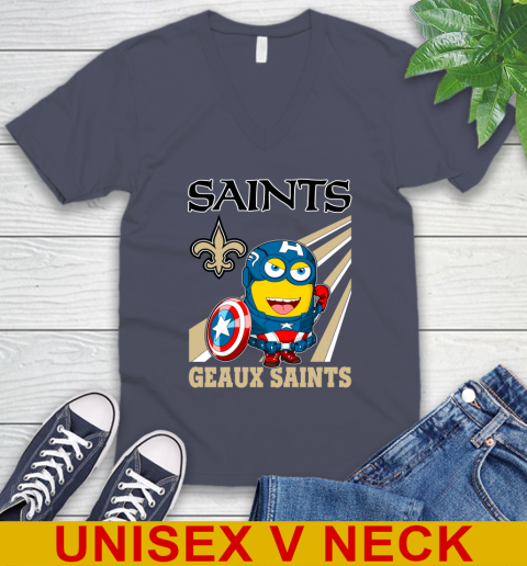 NFL Football New Orleans Saints Captain America Marvel Avengers Minion Shirt V-Neck T-Shirt 7