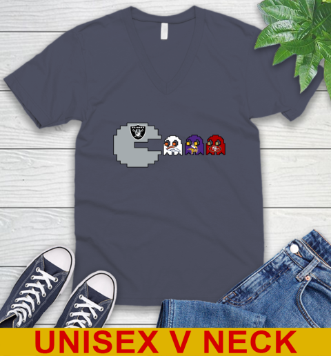 Oakland Raiders NFL Football Pac Man Champion V-Neck T-Shirt 8