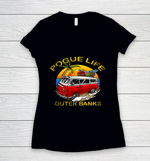Outer Banks Pogue Life Outer Banks Surf Van OBX Beach Women's V-Neck T-Shirt
