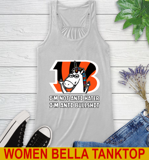 Cincinnati Bengals NFL Football Unicorn I'm Not Anti Hater I'm Anti Bullshit Racerback Tank