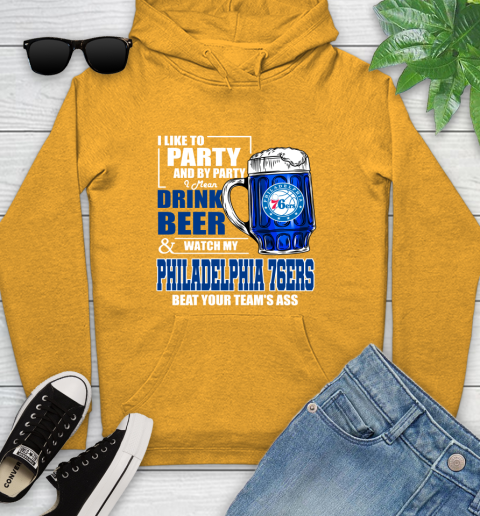 NBA Drink Beer and Watch My Philadelphia 76ers Beat Your Team's Ass Basketball Youth Hoodie 2