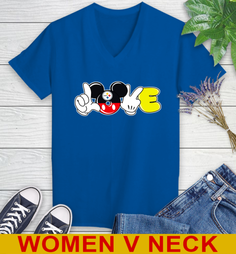 Pittsburgh Steelers NFL Football Love Mickey Disney Sports Women's V-Neck T-Shirt 11