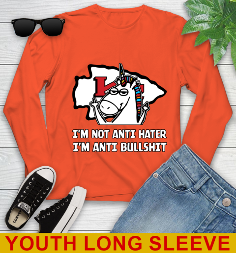 Kansas City Chiefs NFL Football Unicorn I'm Not Anti Hater I'm Anti Bullshit Youth Long Sleeve 4