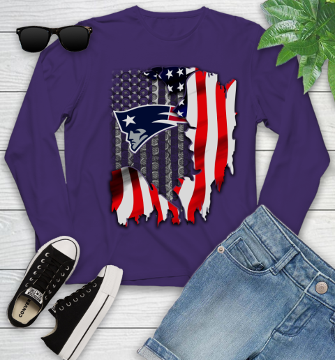 New England Patriots NFL Football American Flag Youth Long Sleeve 4